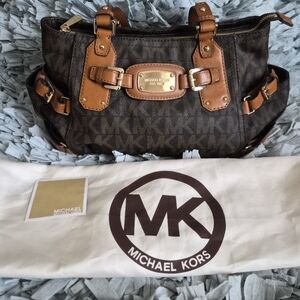 Authentic Michael Kors Brown and Tan Monogram Shoulder Bag